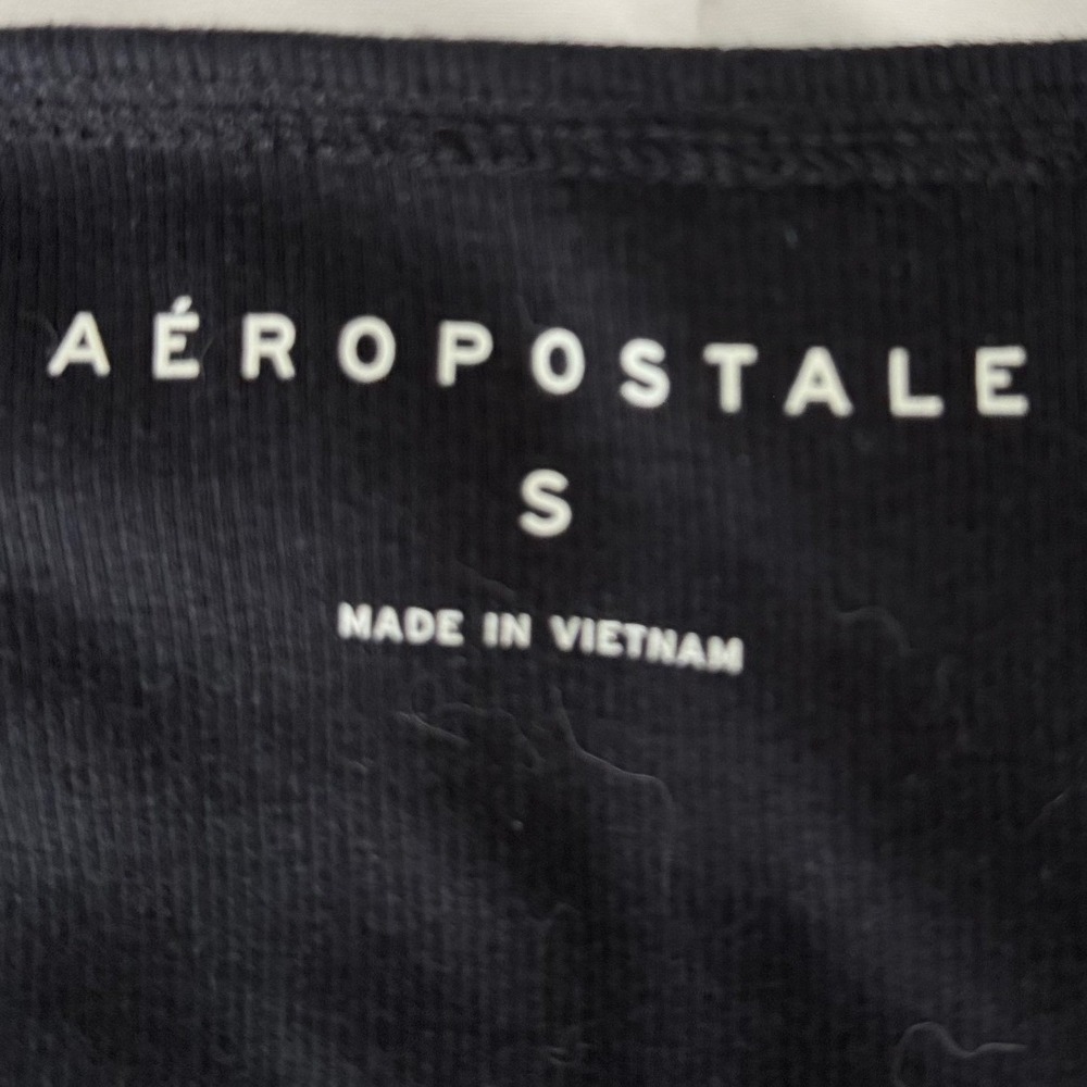 Aeropostale Y2K Black Ribbed Tie Front Crop Top Short Sleeve Sweetheart Neck S - Picture 4 of 8